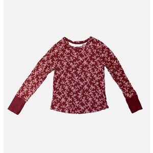 (SOLD) Knox Rose red burgundy thermal top small waffle knit floral